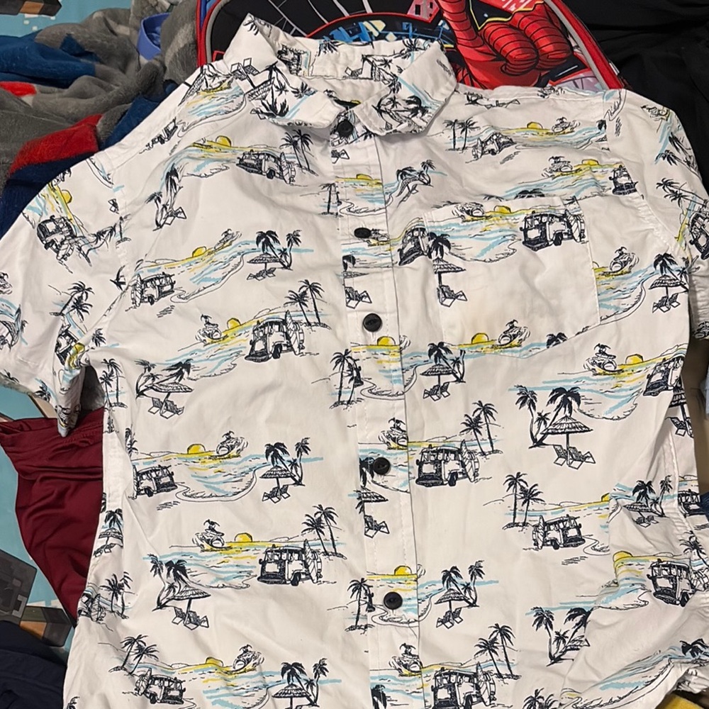 Kids Tropical Print Button Down Shirt